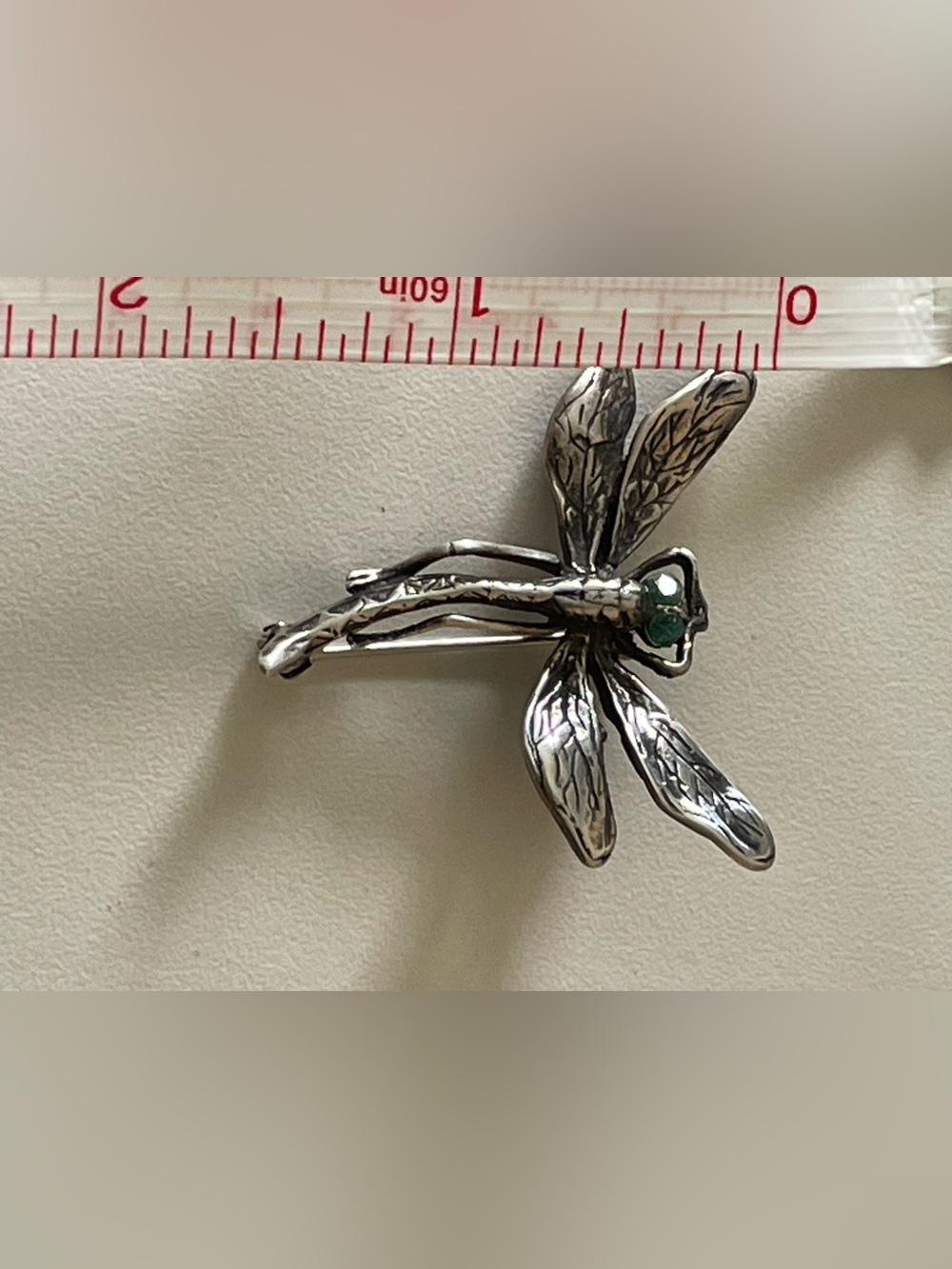 Artisan Art Nouveau Emerald Eyes Dragonfly Vintage Pin #7218 - Picture 7 of 11
